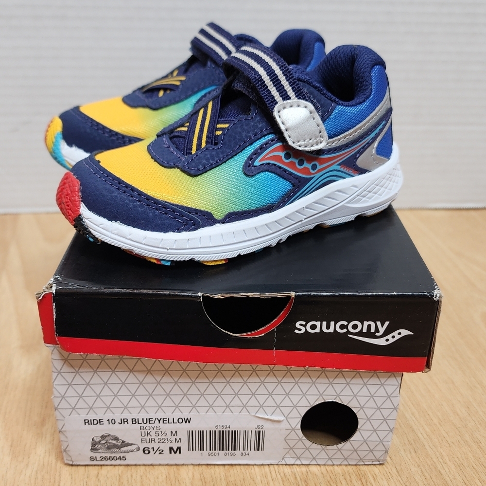 Saucony‎ Ride 10 Jr. Sneaker little Kids Size 6.5M blue red yellow green new